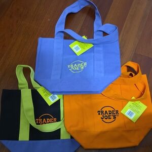 Trader Joe's Reusable Tote Bags - Purple, Orange, Black